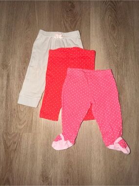 Baby Girl Pants Bundle 0-3M | Polka Dot Footed Leggings Beige Set of 3